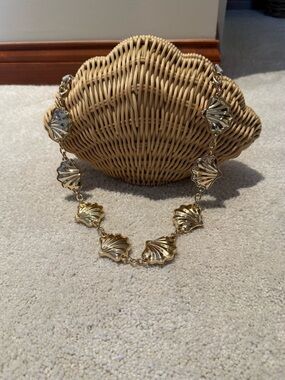 Gold-Tone Shell Accent Wicker Clutch - Women Bags Clutches & Wristlets